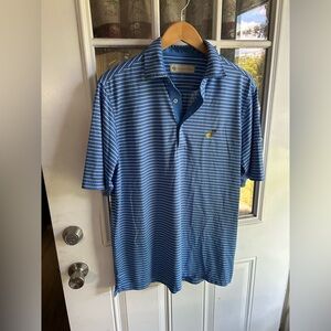 Donald Ross Men's medium Polo in Blue and White Stripes 22 “ pitto pit, 30” long
